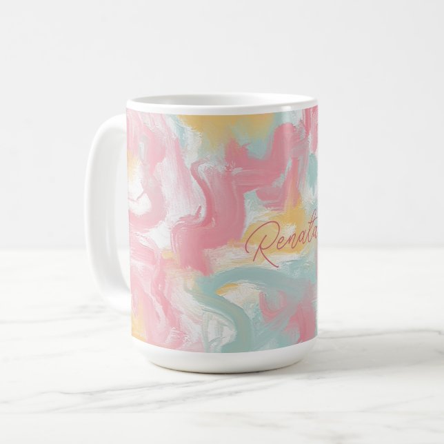 Mug Abstrait Impasto Peinture Corail Jaune Turquoise (Devant gauche)