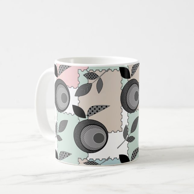 Mug Abstrait moderne patchwork de fruits pomme géométr (Devant gauche)