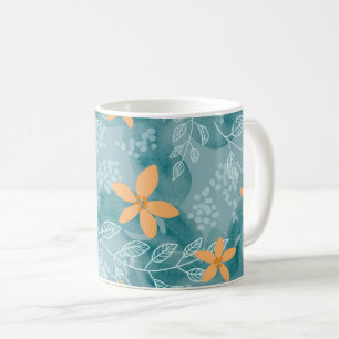 Mug Abstrait motif floral orange turquoise