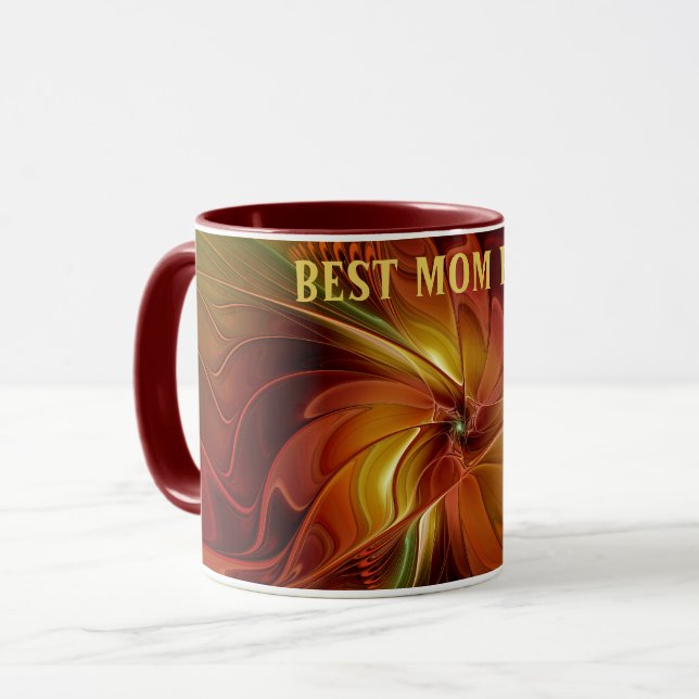 Mug Abstrait Rouge Orange Brown Fleur verte Meilleure  (Devant gauche)