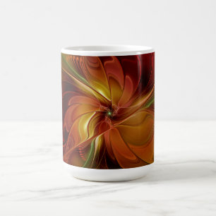 Mug Abstrait Rouge Orange Brown Vert Fractal Art Flowe