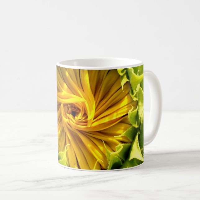 Mug Abstrait tournesol rétro funky, géométrie effrayée (Devant droit)