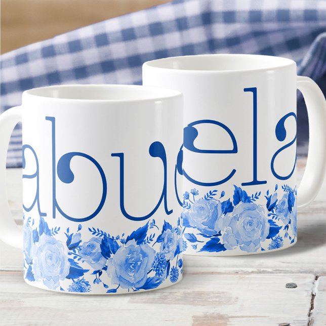 Mug Abuela Chine Aquarelle bleue Roses floraux (Créateur téléchargé)