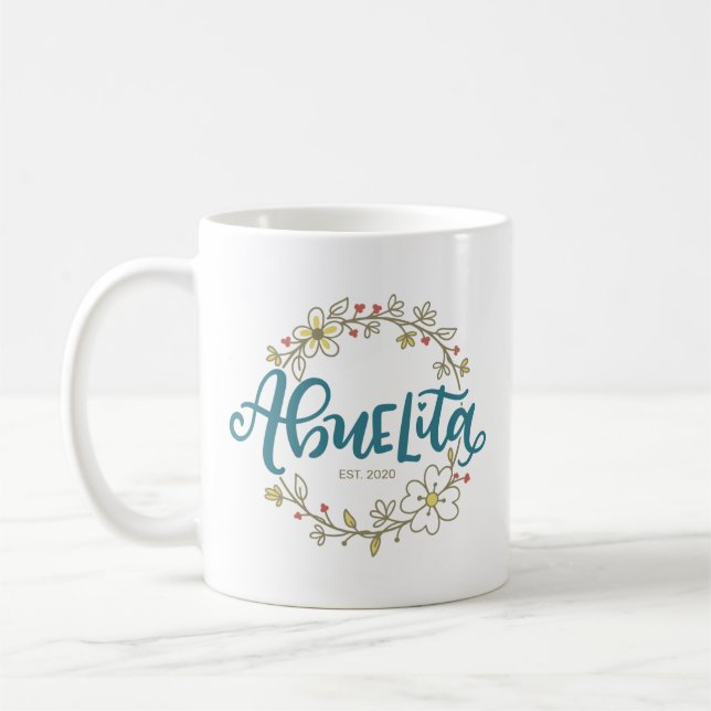 Mug Abuelita, lettre espagnole, couronne florale, (Gauche)