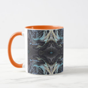Mug Accent Orange Art Fluid Galaxie Bleu Or Marbré Fon