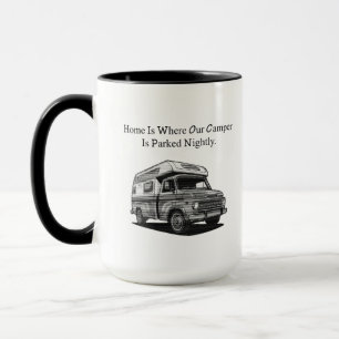 Mug Accueil où notre camping-car est garé chaque nuit