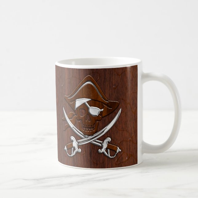 Mug Acier de crâne de pirate en acajou marin humide (Droite)