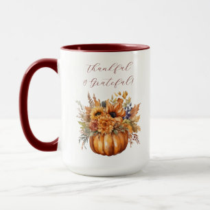 Mug Action de grâce-Citrouille avec Fleurs-