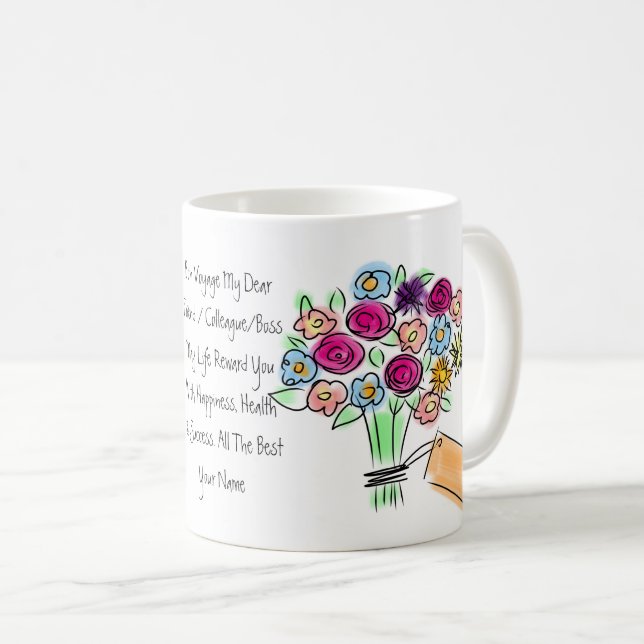 Mug Adieu cadeau Fleurs personnalisées Femme (Devant droit)