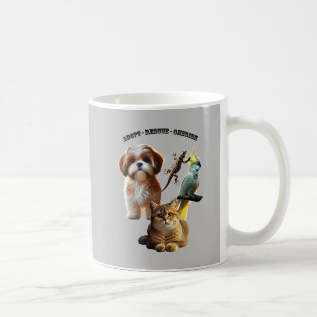 Mug Adoption d'animaux avec le chien, le chat, l'oisea (Droite)