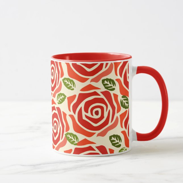 Mug Adorable aquarelle motif rose mignon rouge blanc (Droite)