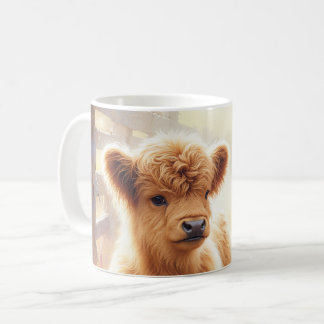 Mug Adorable Baby Highland Cow In Flower Field