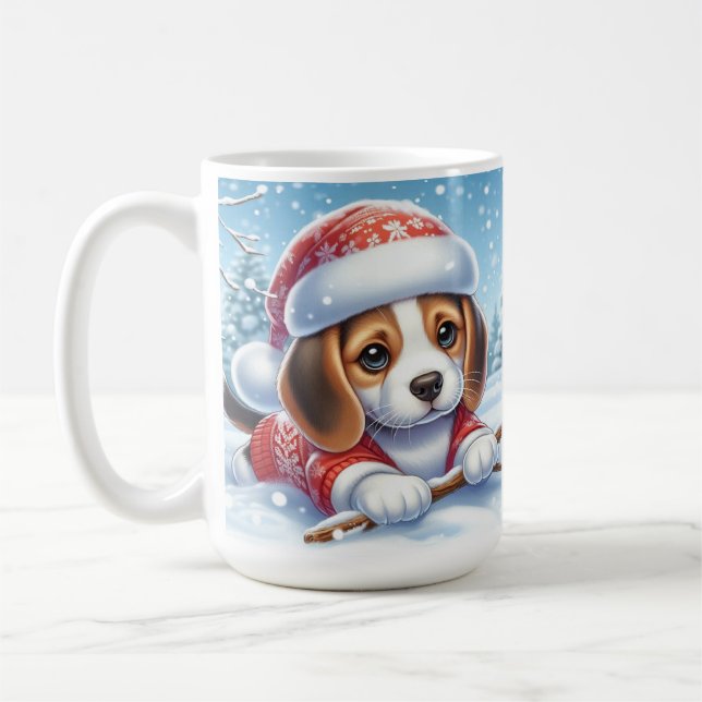 Mug Adorable Beagle chiot en tenue de Noël (Gauche)