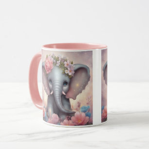Mug Adorable bébé éléphant avec fleurs