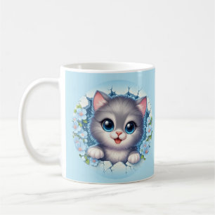 Mug Adorable chat 3D à la recherche à travers la conce