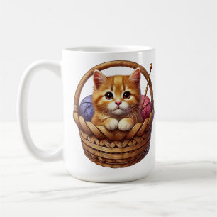 Mug adorable chaton orange en panier avec fils