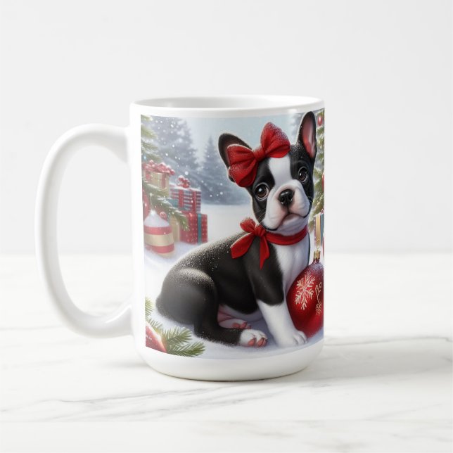 Mug adorable Chiot avec ornements de Noël (Gauche)