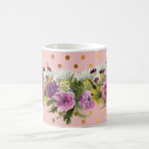 Mug Adorable Faux Gold Pois Aquarelle Flowers