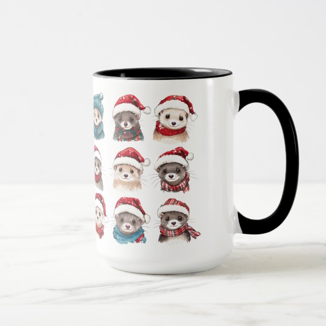 Mug Adorable furets en Casquette de Noël (Droite)