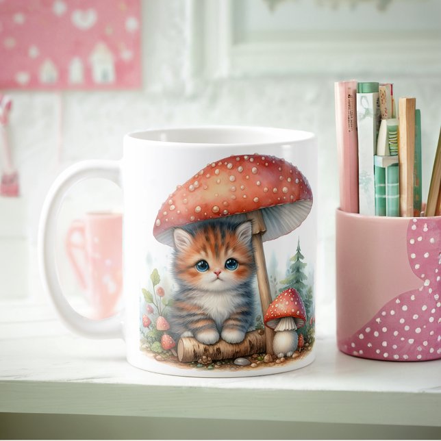 Mug Adorable Kitten Sous Parapluie De Champignons (Créateur téléchargé)
