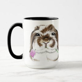 Mug Adorable lapin flop américain avec tulipe rose