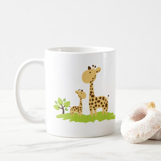 Mug Adorable maman & bébé Giraffe Vert & Jaune (Avec donut)