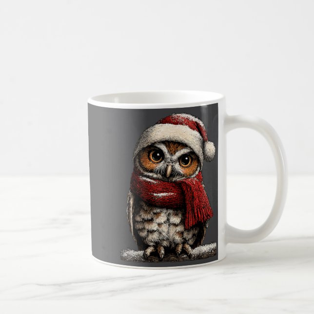 Mug Adorable Owl With Santa Hat Snowy Winter Christmas (Droite)