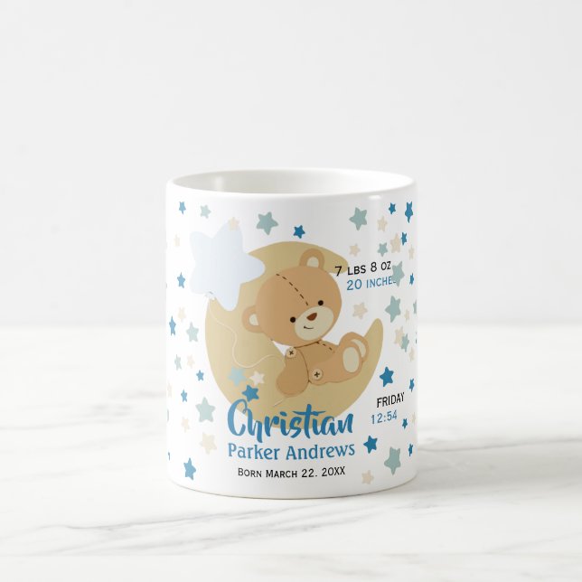 Mug Adorable Teddy Bear Baby Boy Stats de naissance (Centre)