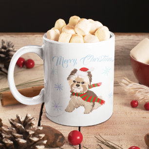 Mug Adorable Yorkie De Noël À Santa Hat Snowflakes
