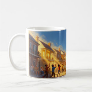 Mug Affiche de montgolfière s'élevant au-dessus d'une
