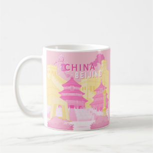 Mug Affiche de voyage à Pékin Chine Art rose et jaun
