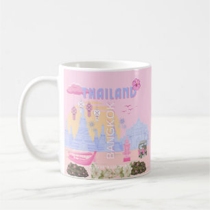 Mug Affiche de voyage rose pastel bleu de Bangkok Thaï