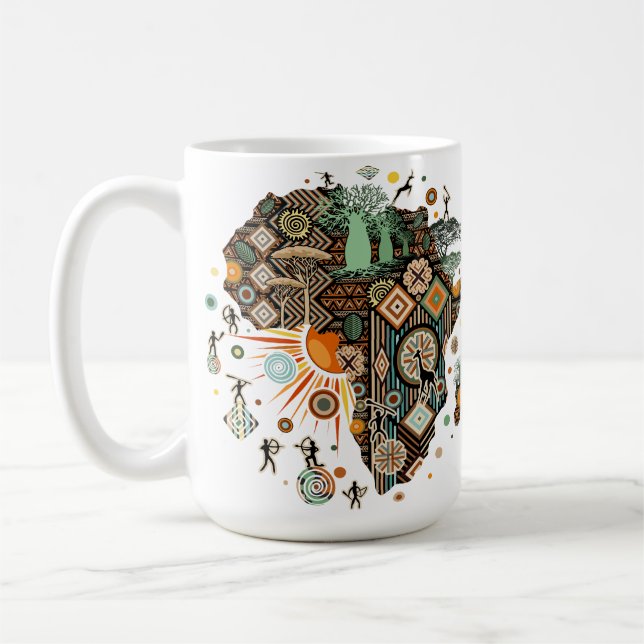 Mug Africa Map Decorative Tribal Elements Pattern (Gauche)