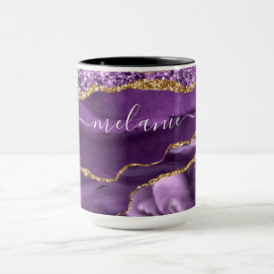Mug Agate Purple Gold Nom de la Parties scintillant Ca