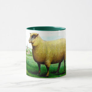 Mug agneau peint vintage dans un pâturage d'herbe