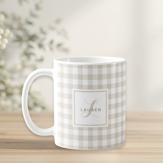 Mug Agritourisme Buffalo Beige Plaid Monogramme (Créateur téléchargé)