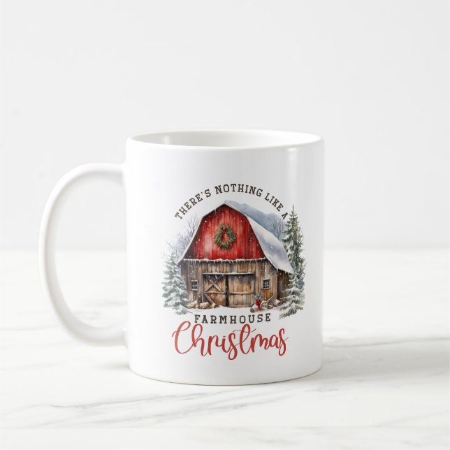 Mug Agritourisme rétro Grange rouge Noël scène cosy (Gauche)