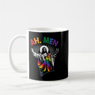 Mug Ah Men Funny LGBT Gay Pride Jesus Rainbow Flag Chr