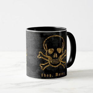Mug Ahoy Matey Vintage Pirate Or Crâne Et Os