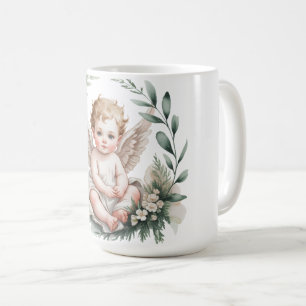 Mug Ailes d'ange à l'aquarelle Baptême Vert