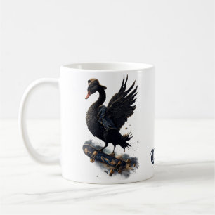 Mug Ailes de liberté le cygne noir sur le skateboard.
