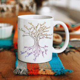 Mug Aimer Arbre de Vie Coeurs blancs pourpres mignons 