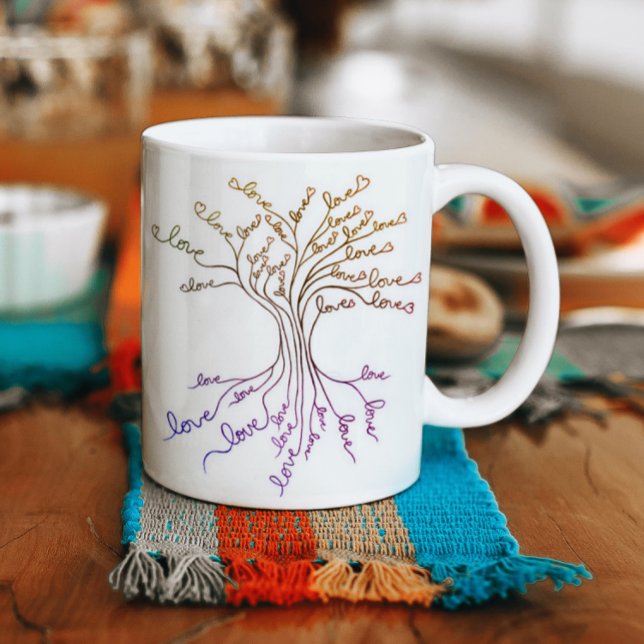 Mug Aimer Arbre de Vie Coeurs blancs pourpres mignons  (Créateur téléchargé)