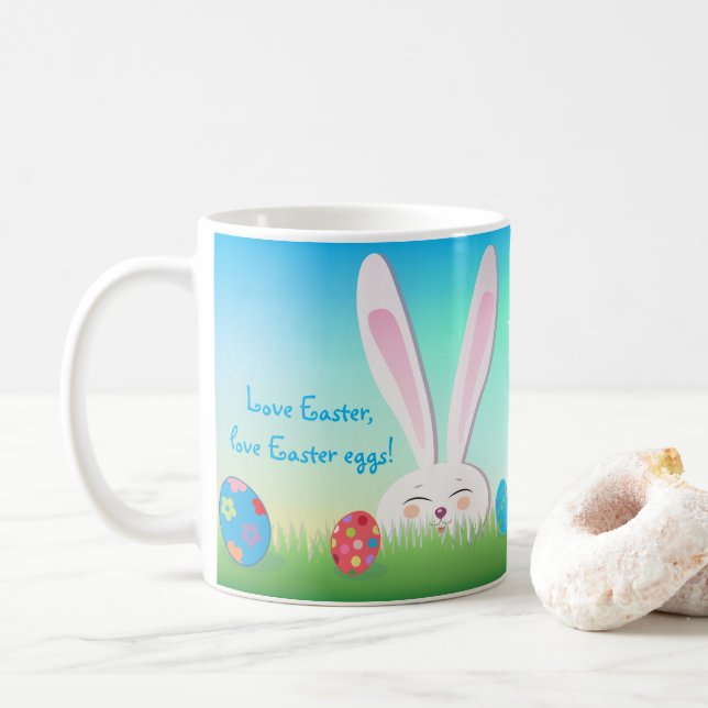 Mug Aimez Pâques, Bonne Chasse Pâques Bunny mignon (Avec donut)