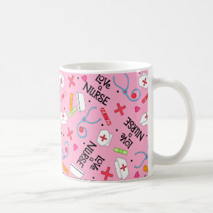 Mug Aimez un rose d'art d'infirmière avec des