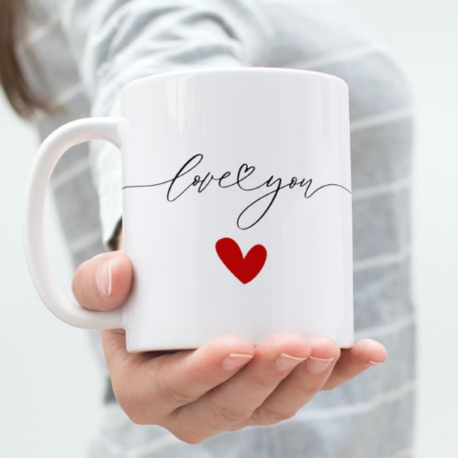 Mug Aimez votre texte avec le coeur rouge mignon (Créateur téléchargé)