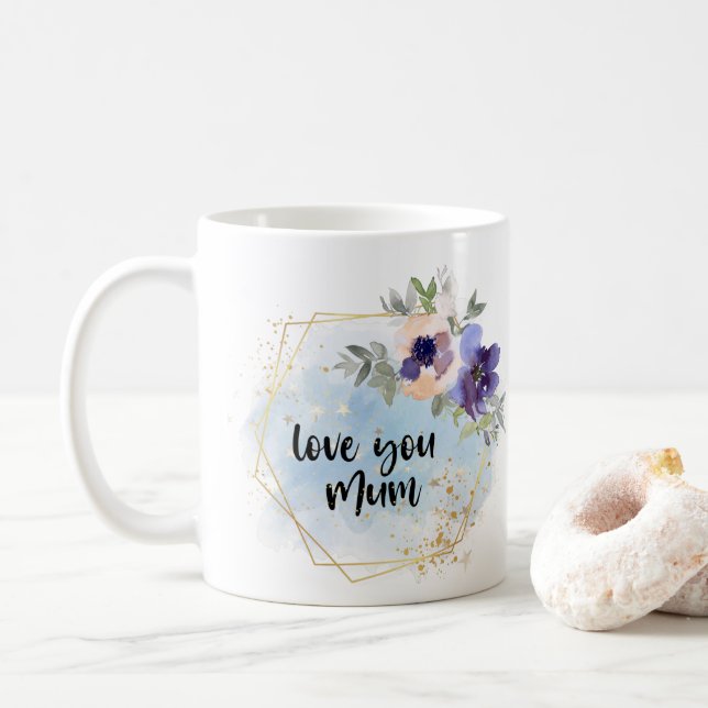 Mug Aimez-vous maman Aquarelle cadeau Floral (Avec donut)