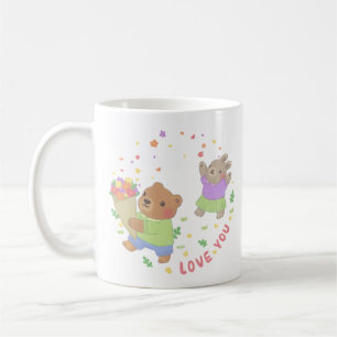 Mug Aimez-vous : Ours et lapin en peluche avec fleurs