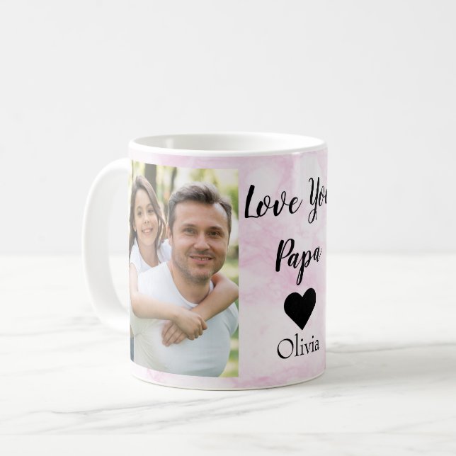 Mug Aimez-vous Papa | Texte manuscrit de deux photos (Devant gauche)