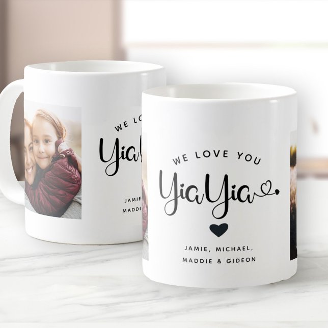 Mug Aimez-vous YiaYia Coeurs Personnalisé Deux Photo (Créateur téléchargé)